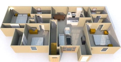 Floor plan for 3 beds, 2 baths, 1223 sqft